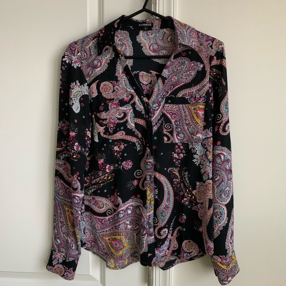 Express Tops - Express black paisley Portofino shirt